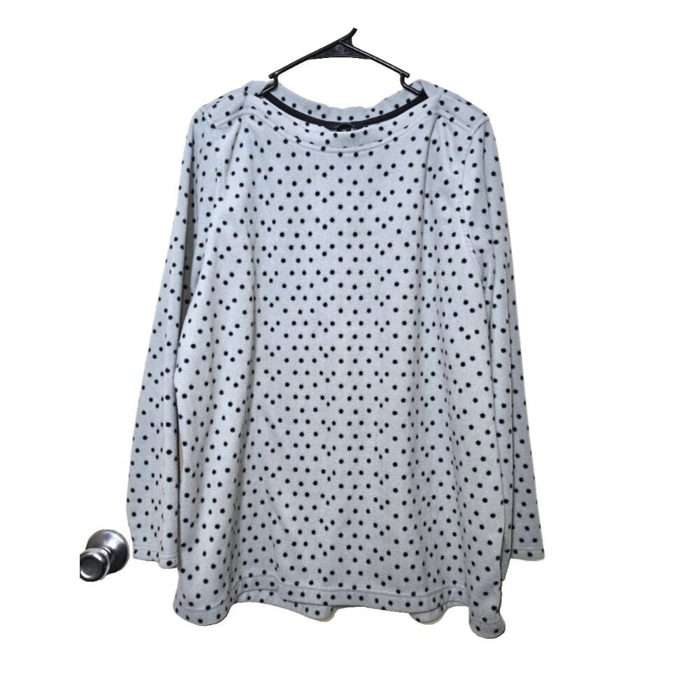 Lands End Fleece Sweater 2X 20W 22W Thermacheck Gray Polka Dot Pullover Casual